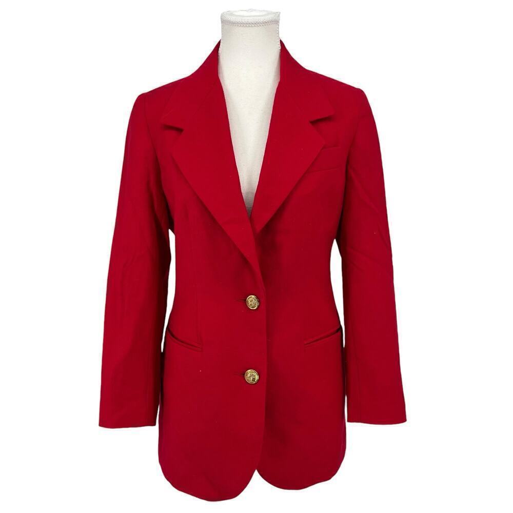 Vintage Alanni Donnybrook Red Wool Blazer Gold Button Front 4P‎ Petite